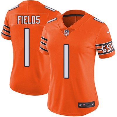 Nike Chicago Bears #1 Justin Fields Orange Women's Stitched NFL Limited Rush Jersey